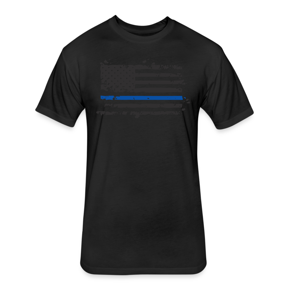 Unisex Poly/Cotton  T-Shirt by Next Level - Distressed Blue Line Flag - black