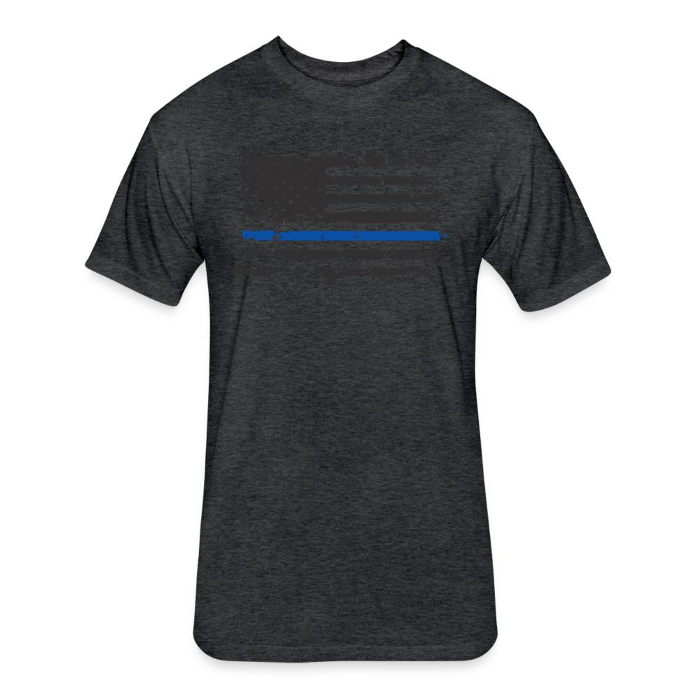 Unisex Poly/Cotton  T-Shirt by Next Level - Distressed Blue Line Flag - heather black