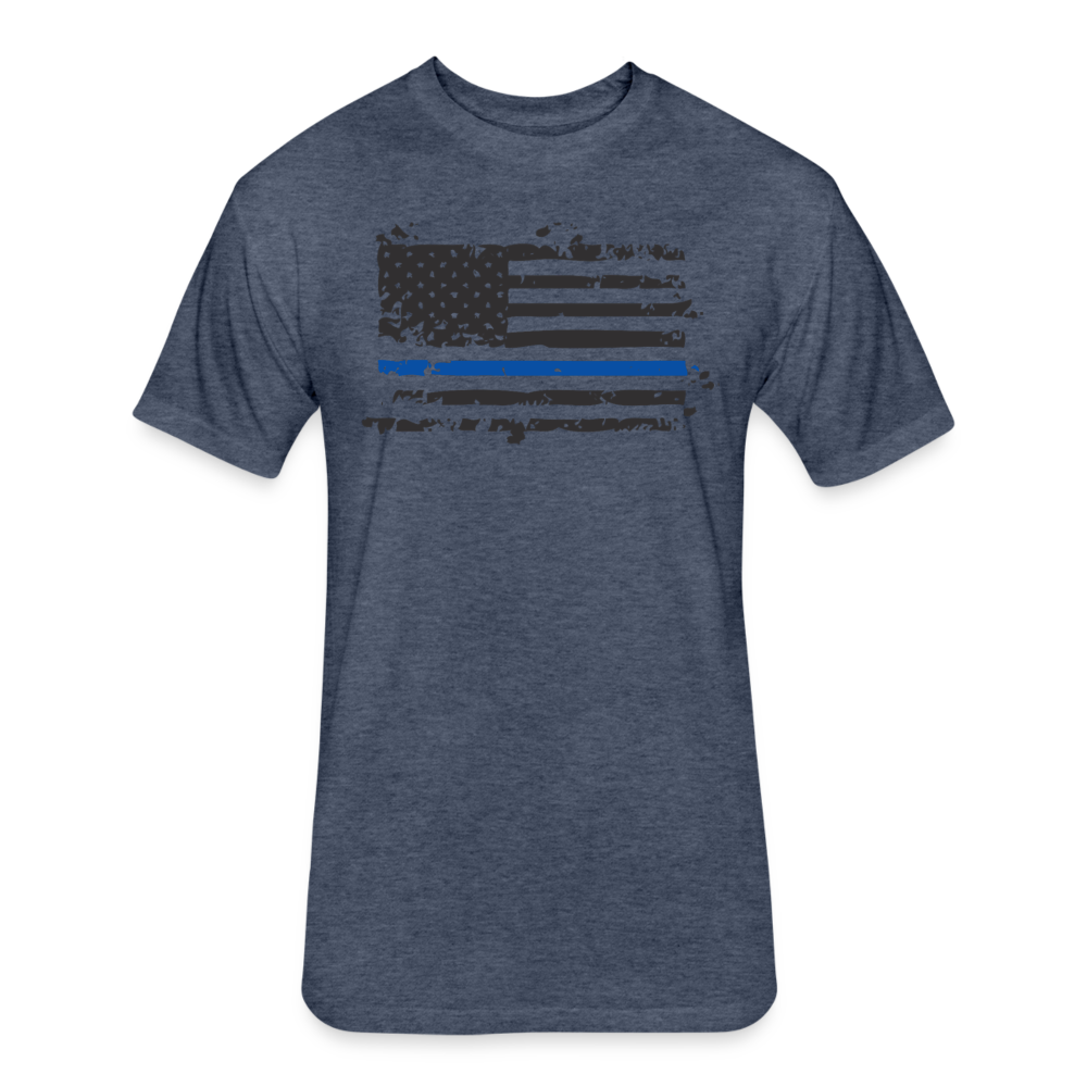 Unisex Poly/Cotton  T-Shirt by Next Level - Distressed Blue Line Flag - heather navy