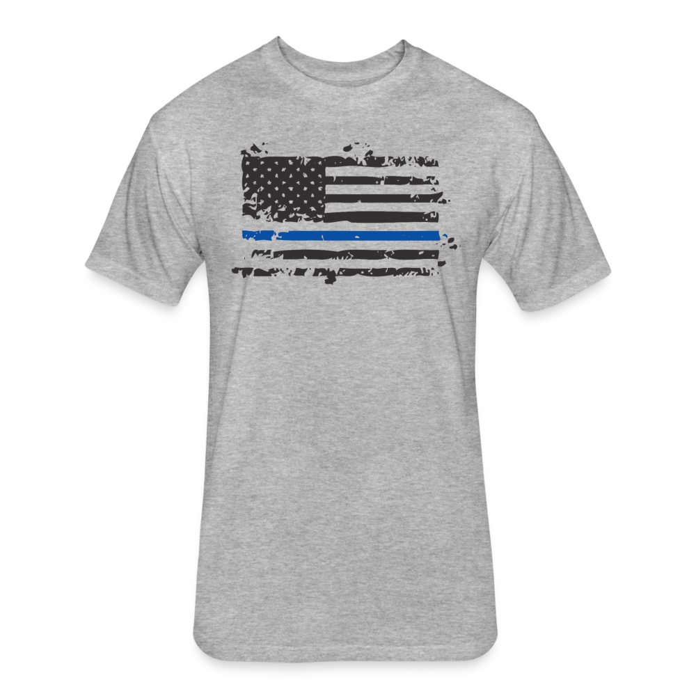 Unisex Poly/Cotton  T-Shirt by Next Level - Distressed Blue Line Flag - heather gray