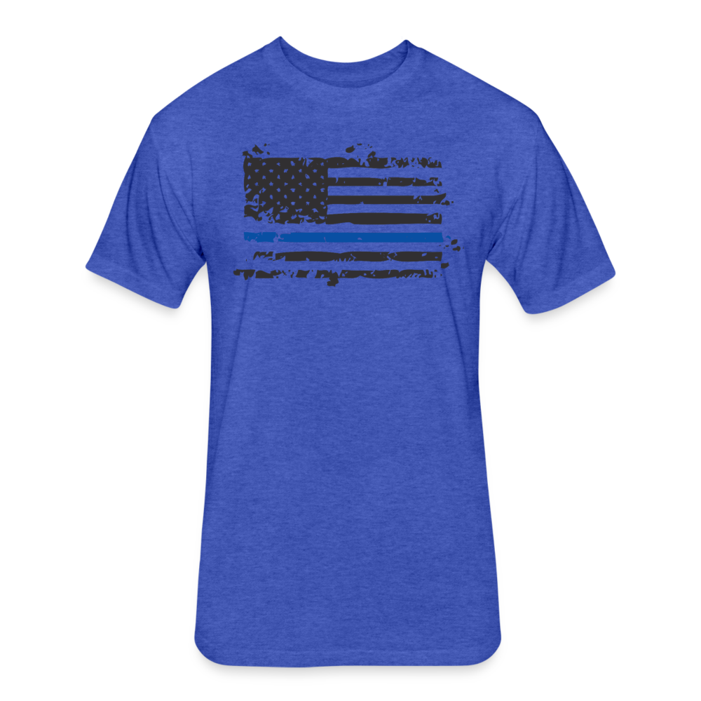 Unisex Poly/Cotton  T-Shirt by Next Level - Distressed Blue Line Flag - heather royal