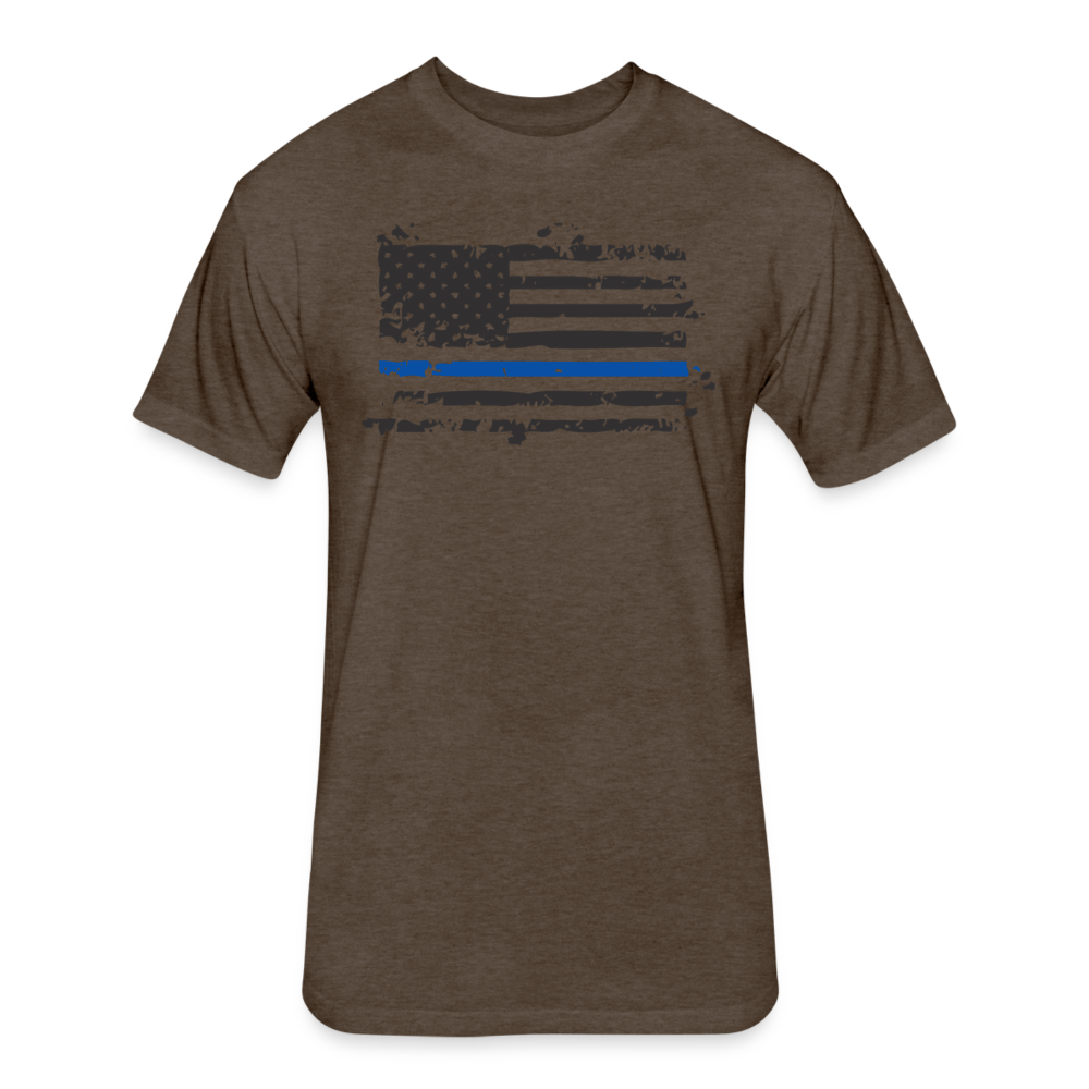 Unisex Poly/Cotton  T-Shirt by Next Level - Distressed Blue Line Flag - heather espresso