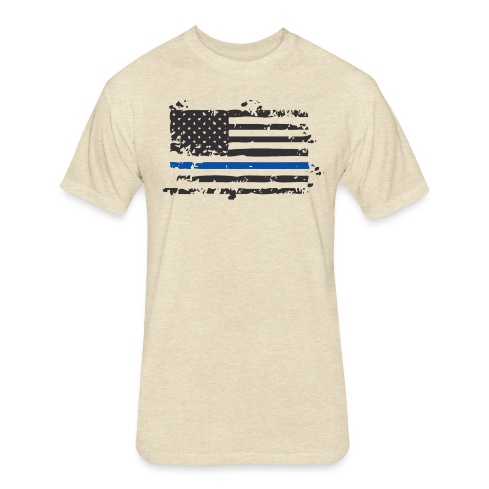 Unisex Poly/Cotton  T-Shirt by Next Level - Distressed Blue Line Flag - heather cream