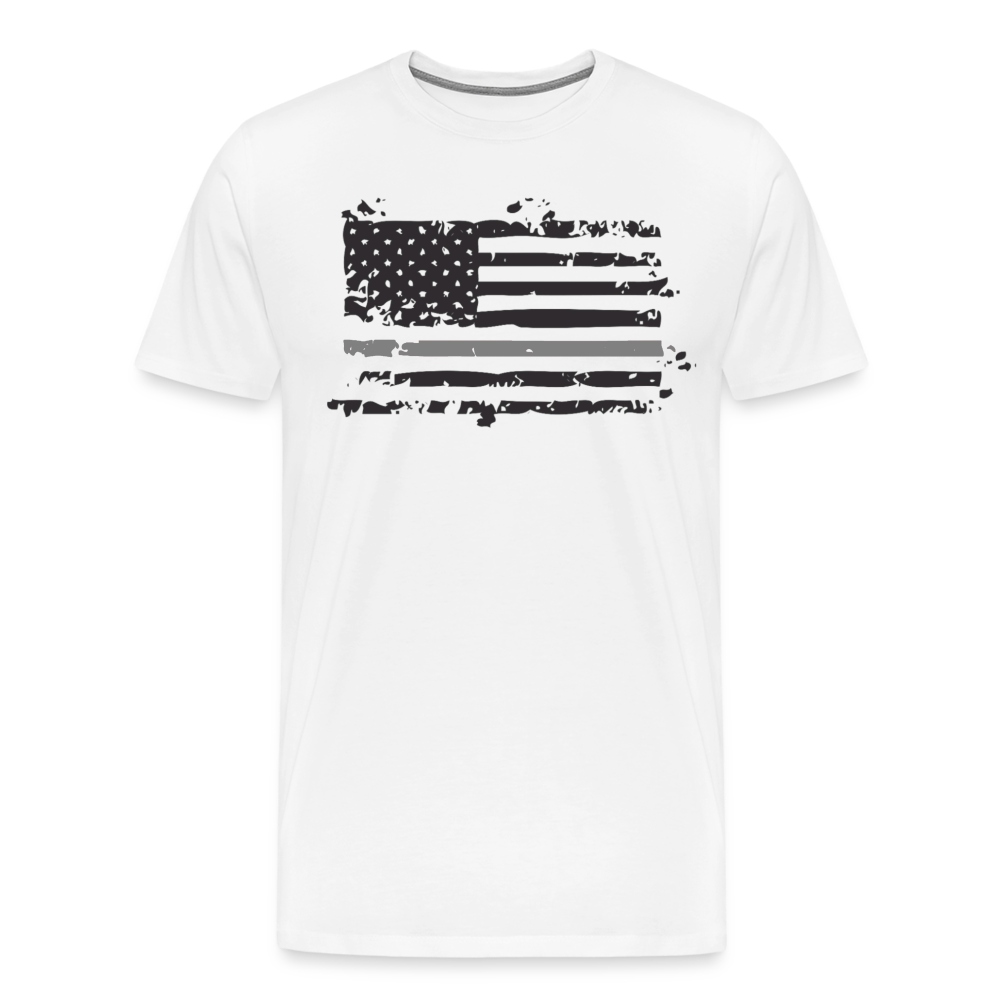 Men's Premium T-Shirt - Distressed Silver Line Flag - white