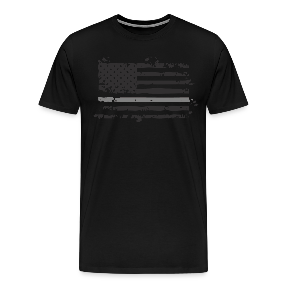 Men's Premium T-Shirt - Distressed Silver Line Flag - black