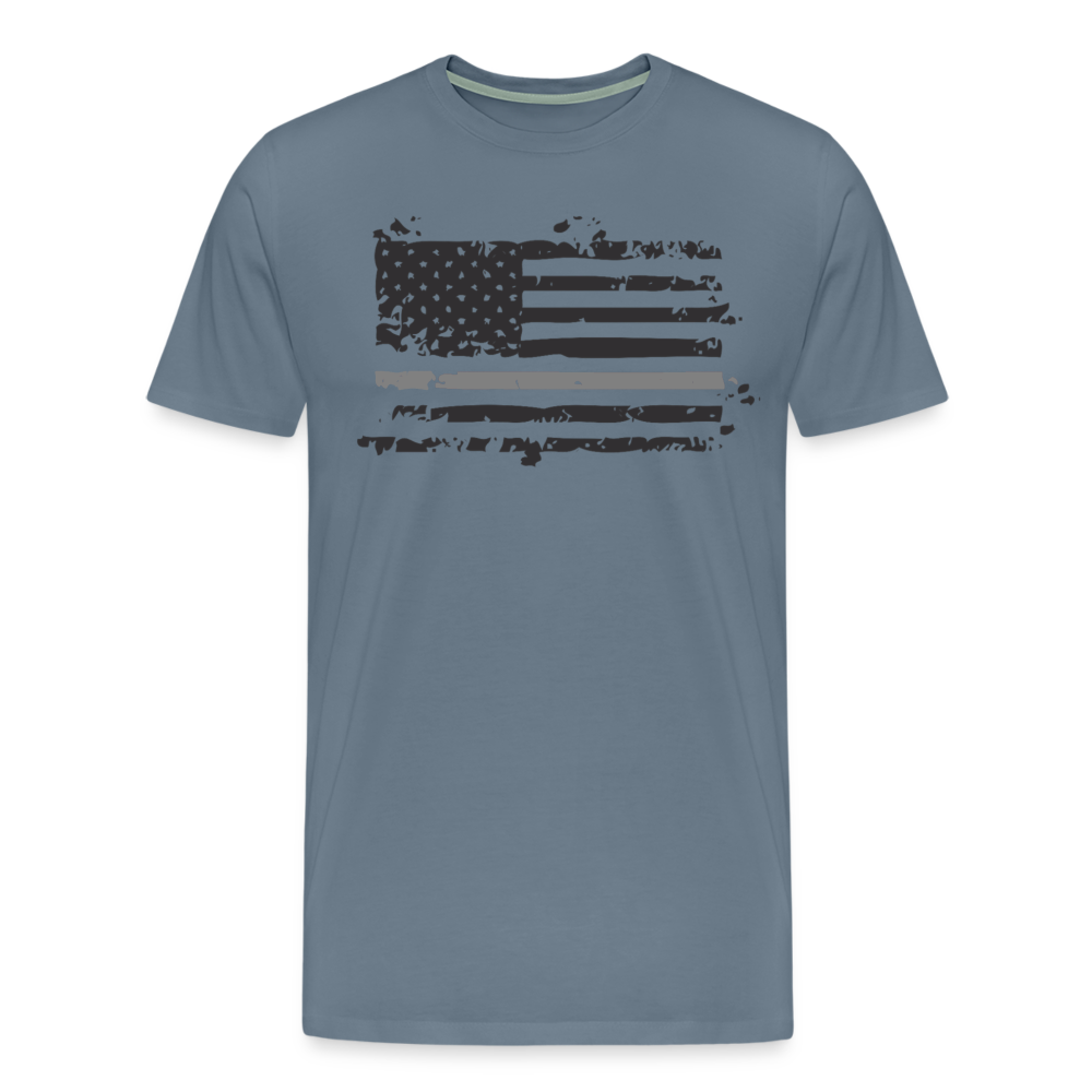 Men's Premium T-Shirt - Distressed Silver Line Flag - steel blue
