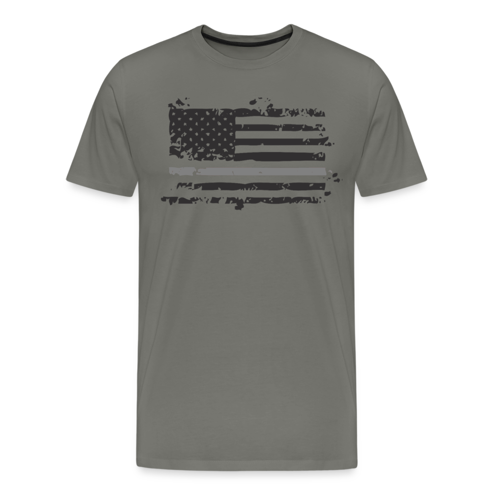 Men's Premium T-Shirt - Distressed Silver Line Flag - asphalt gray