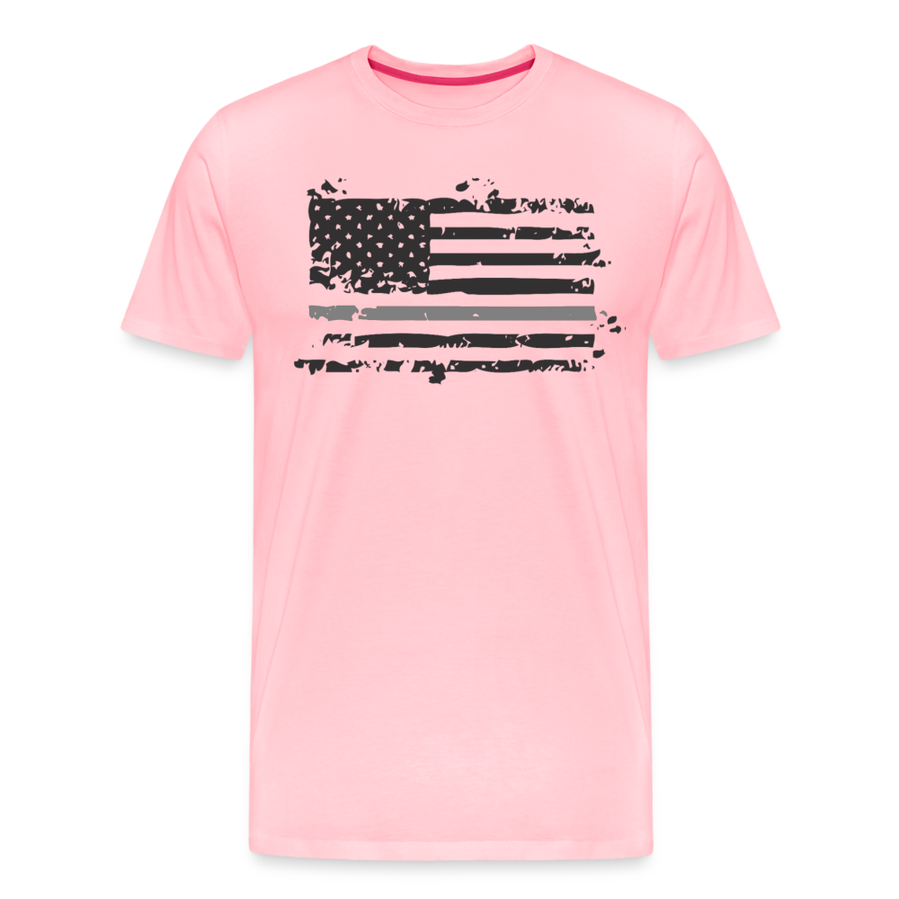 Men's Premium T-Shirt - Distressed Silver Line Flag - pink