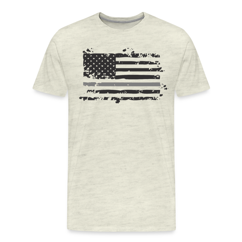 Men's Premium T-Shirt - Distressed Silver Line Flag - heather oatmeal