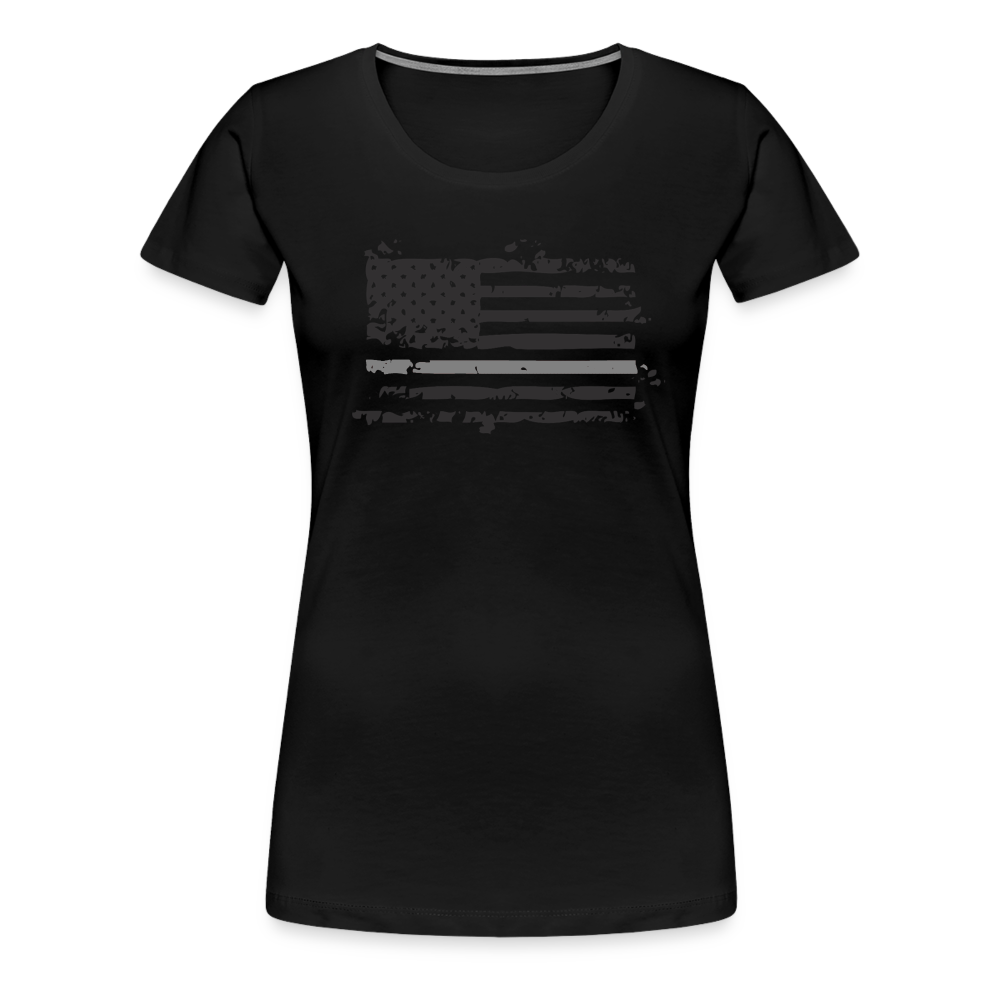 Women’s Premium T-Shirt - Distressed Silver Line Flag - black