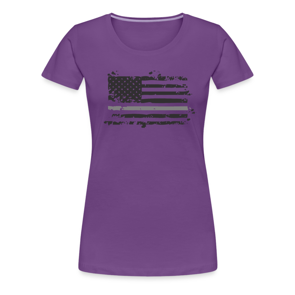 Women’s Premium T-Shirt - Distressed Silver Line Flag - purple