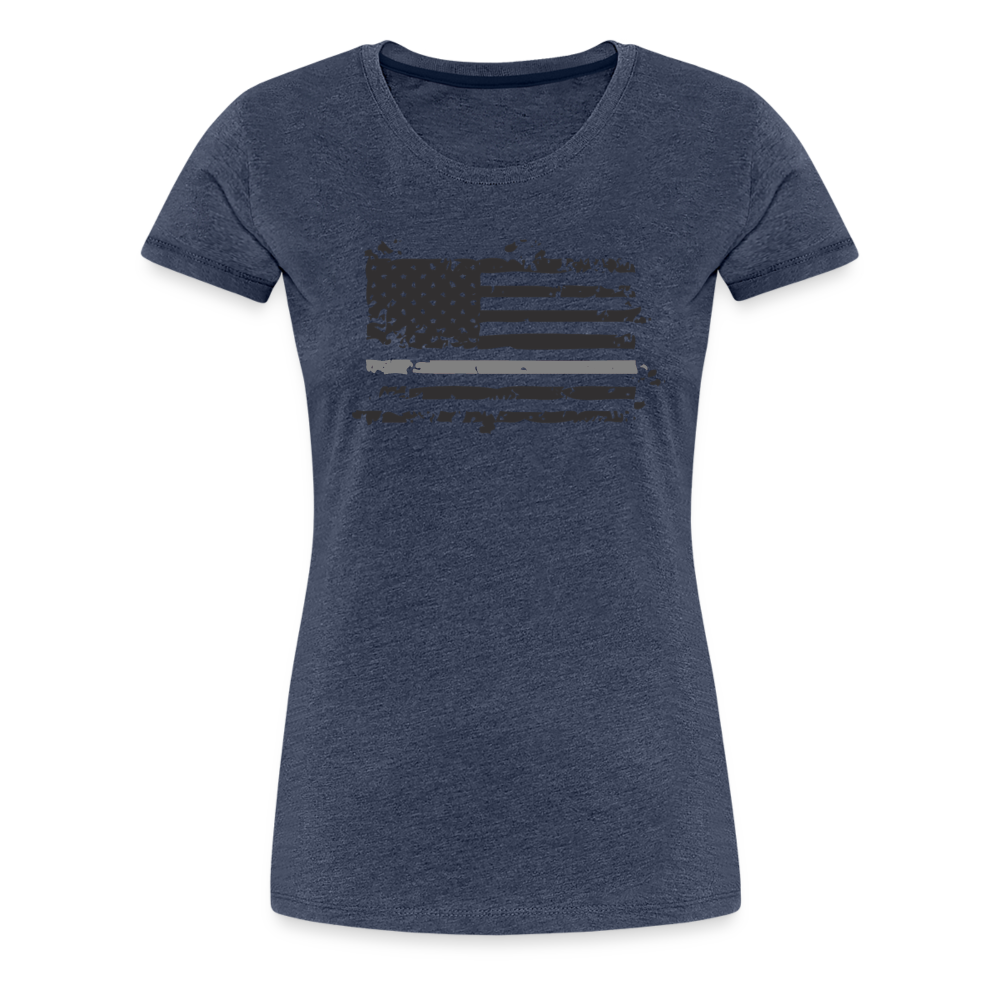 Women’s Premium T-Shirt - Distressed Silver Line Flag - heather blue
