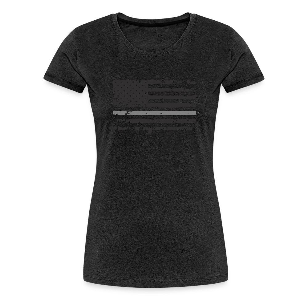Women’s Premium T-Shirt - Distressed Silver Line Flag - charcoal grey