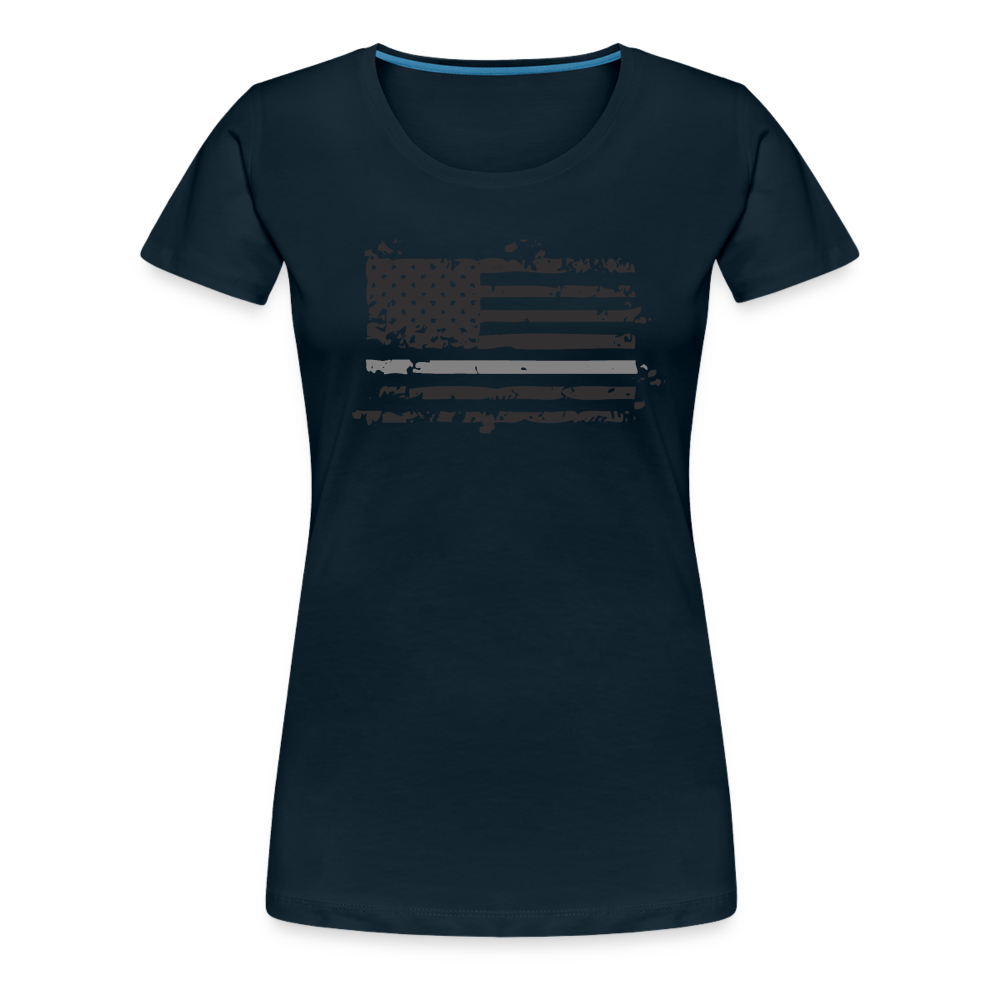 Women’s Premium T-Shirt - Distressed Silver Line Flag - deep navy