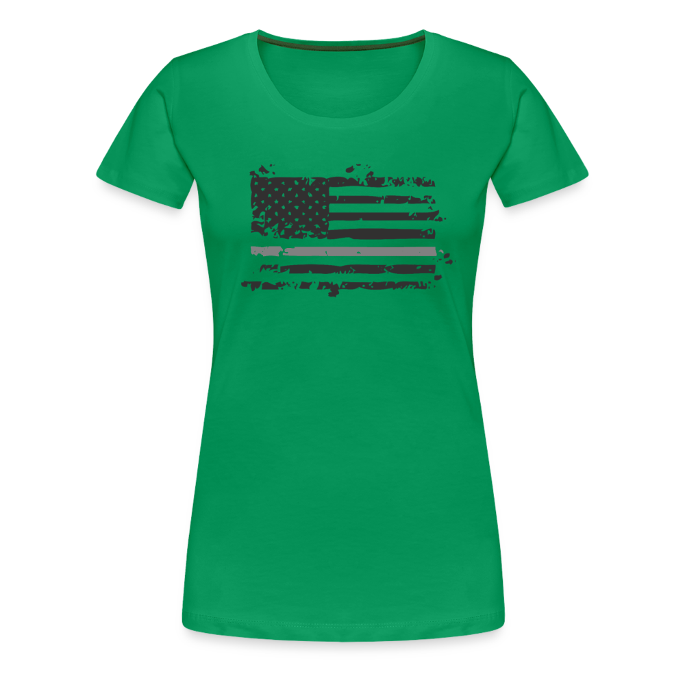 Women’s Premium T-Shirt - Distressed Silver Line Flag - kelly green
