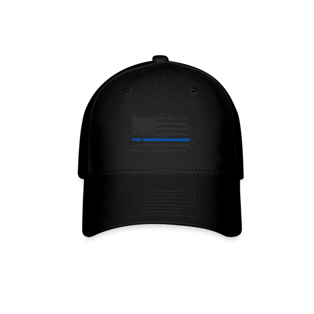 Flexfit Baseball Cap -  Distressed Blue Line Flag - black