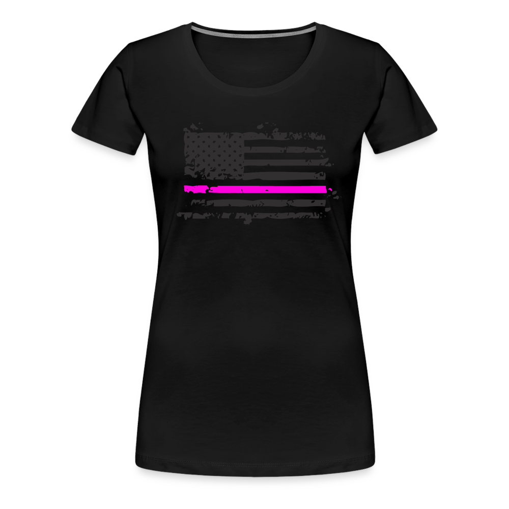 Women’s Premium T-Shirt - Distressed Pink Line Flag - black