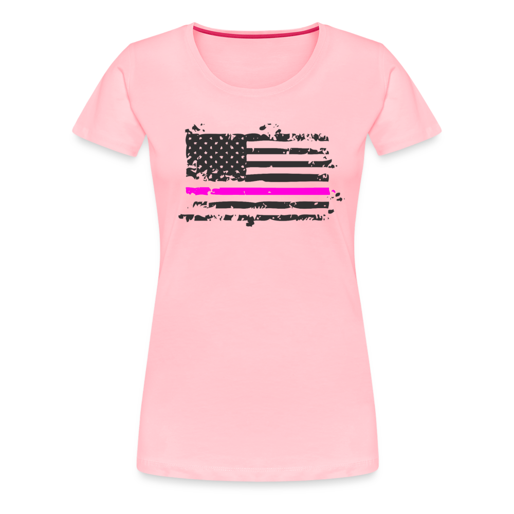 Women’s Premium T-Shirt - Distressed Pink Line Flag - pink
