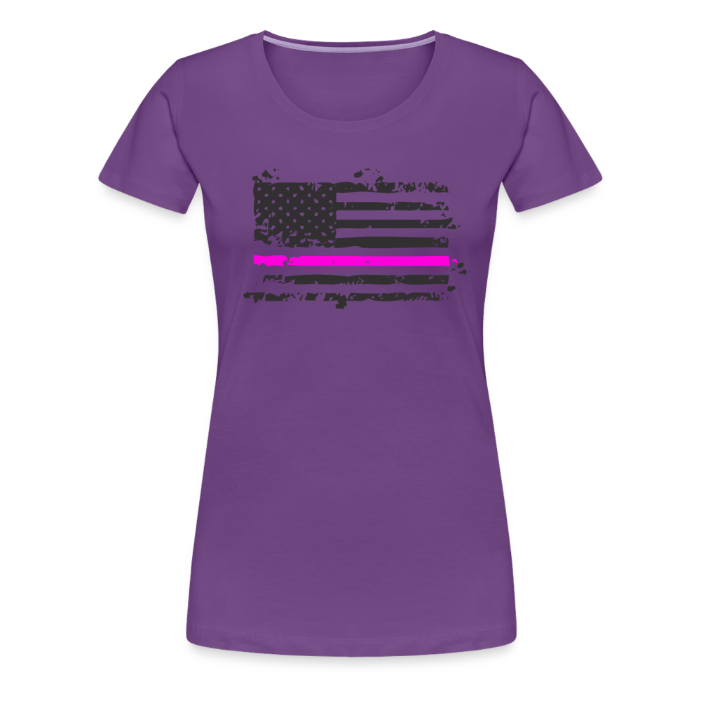 Women’s Premium T-Shirt - Distressed Pink Line Flag - purple