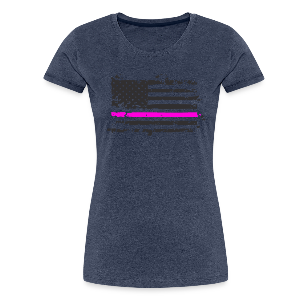 Women’s Premium T-Shirt - Distressed Pink Line Flag - heather blue