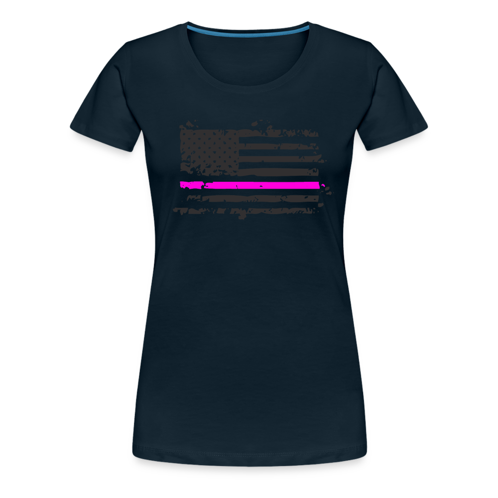 Women’s Premium T-Shirt - Distressed Pink Line Flag - deep navy