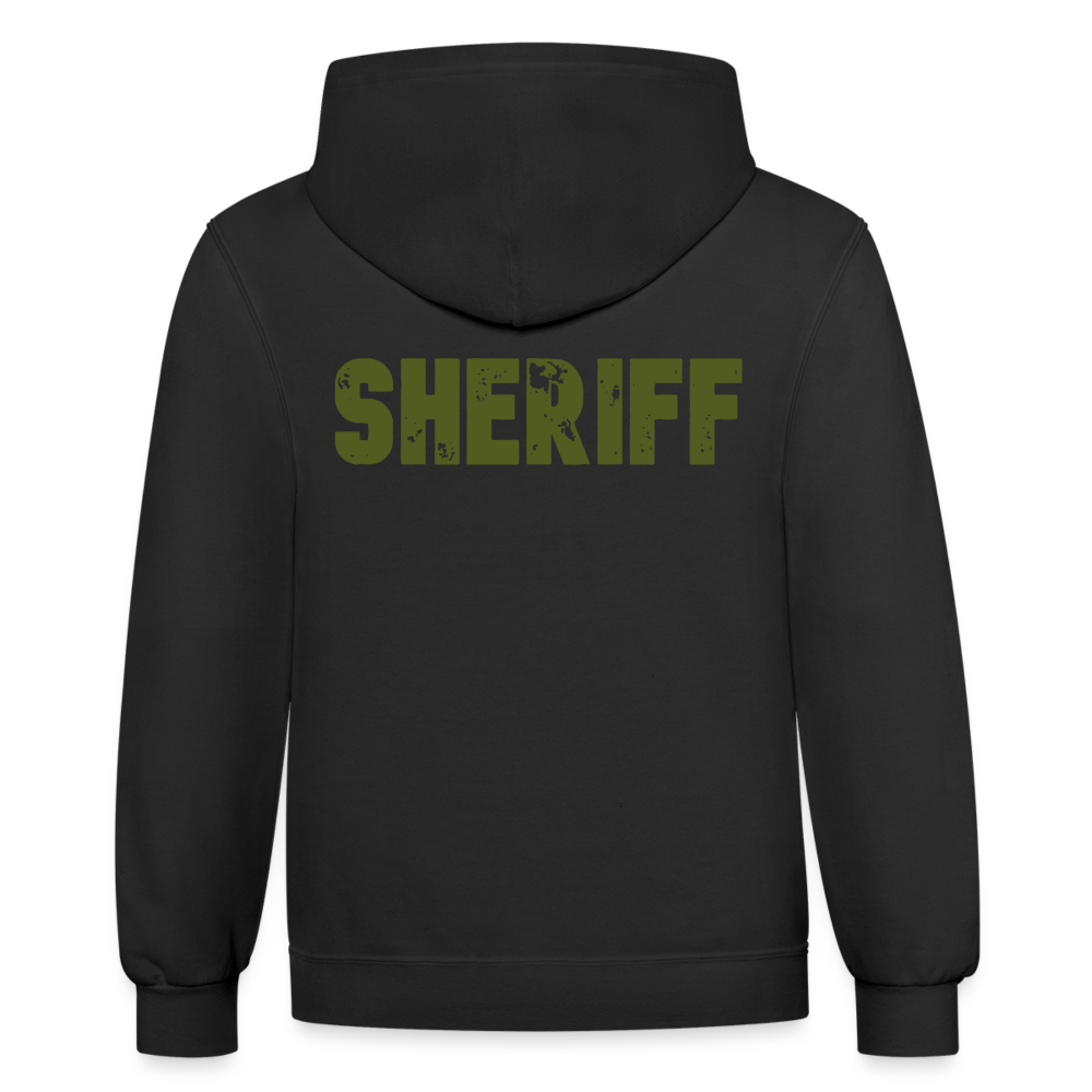 Contrast Hoodie - Sheriff Front & Back - OD Green - black/asphalt