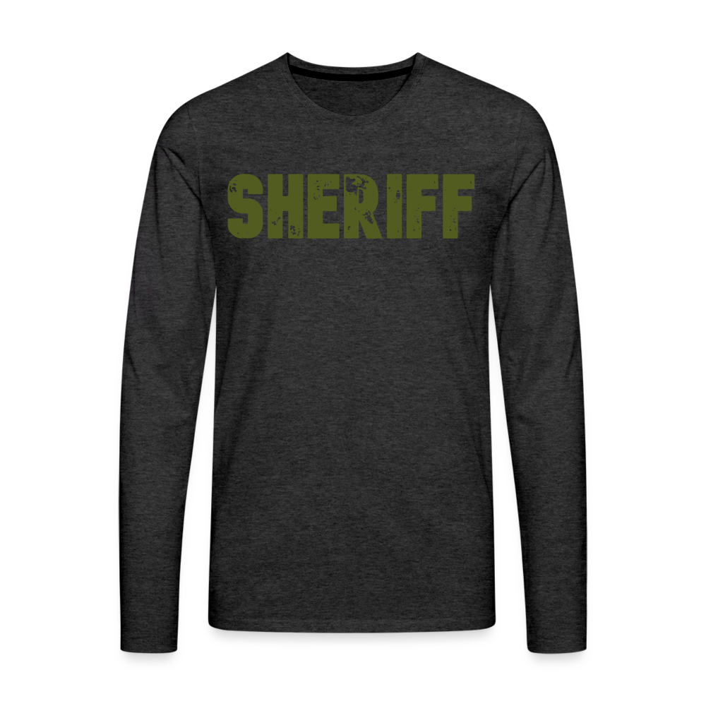 Men's Premium Long Sleeve T-Shirt - Sheriff Front & Back - OD Green - charcoal grey