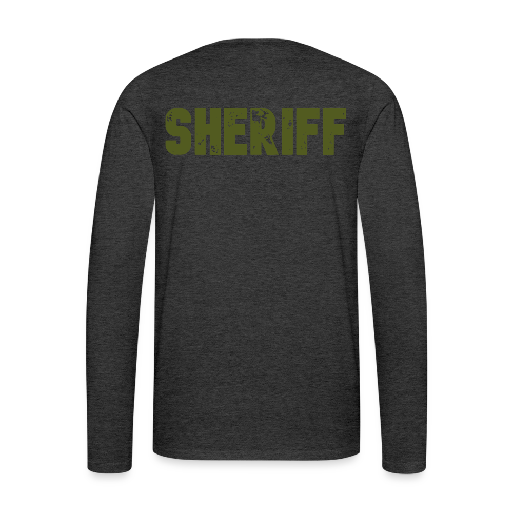 Men's Premium Long Sleeve T-Shirt - Sheriff Front & Back - OD Green - charcoal grey
