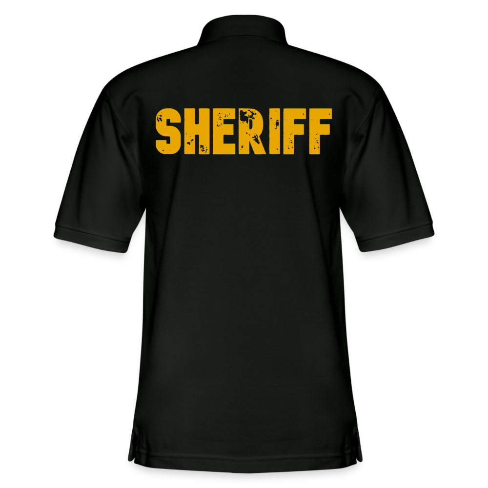 Men's Pique Polo Shirt - Sheriff Front and Back - black