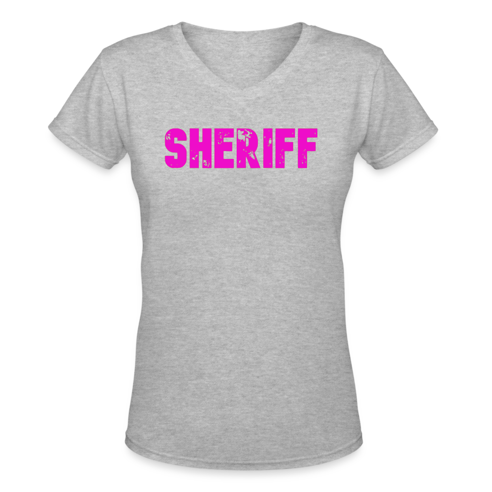 Women's V-Neck T-Shirt - Sheriff- Pink - gray