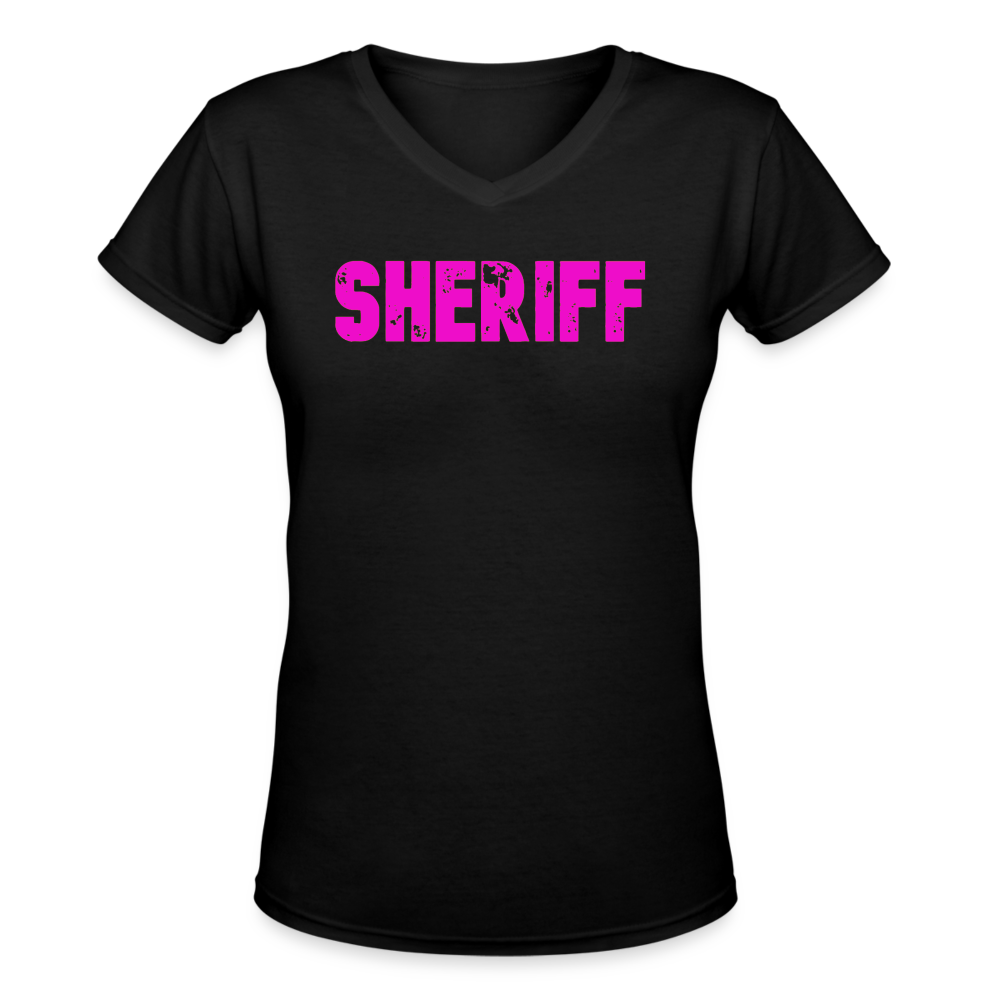 Women's V-Neck T-Shirt - Sheriff- Pink - black