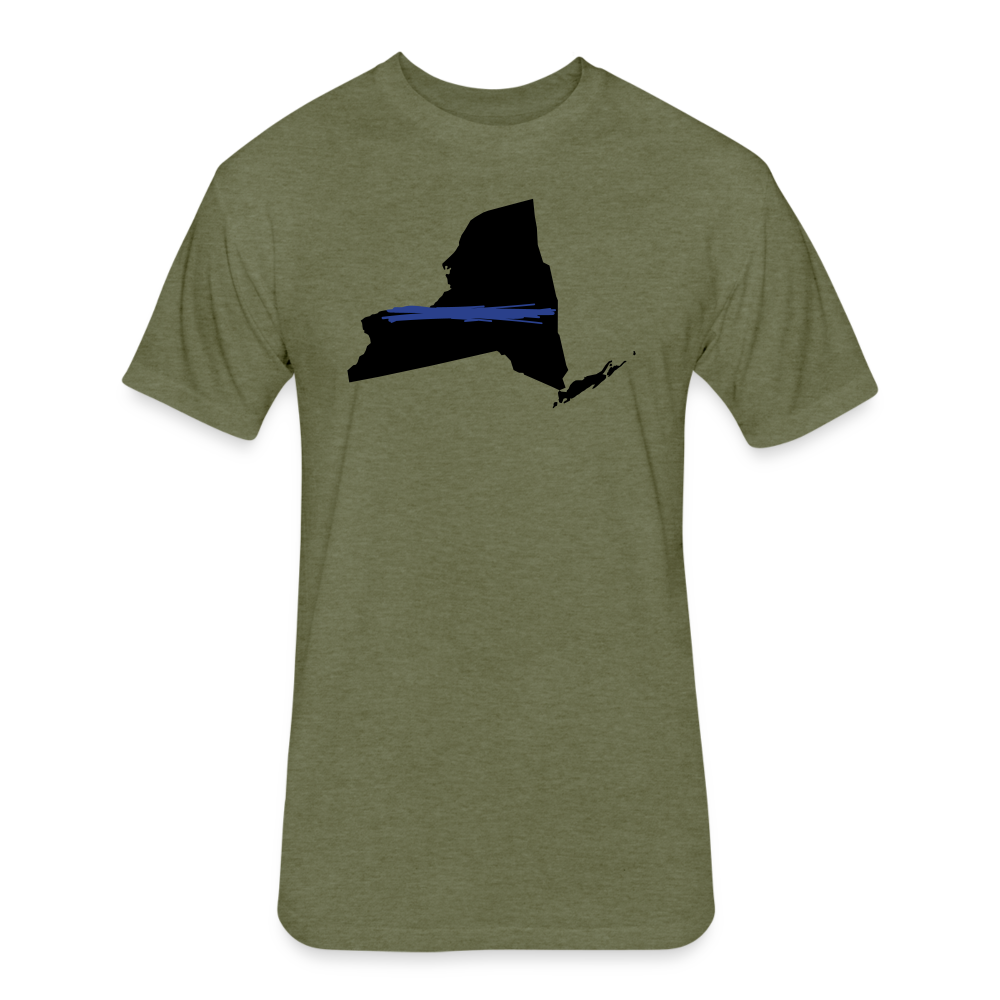 Unisex Poly/Cotton T-Shirt by Next Level - New York Thin Blue Line - heather military green