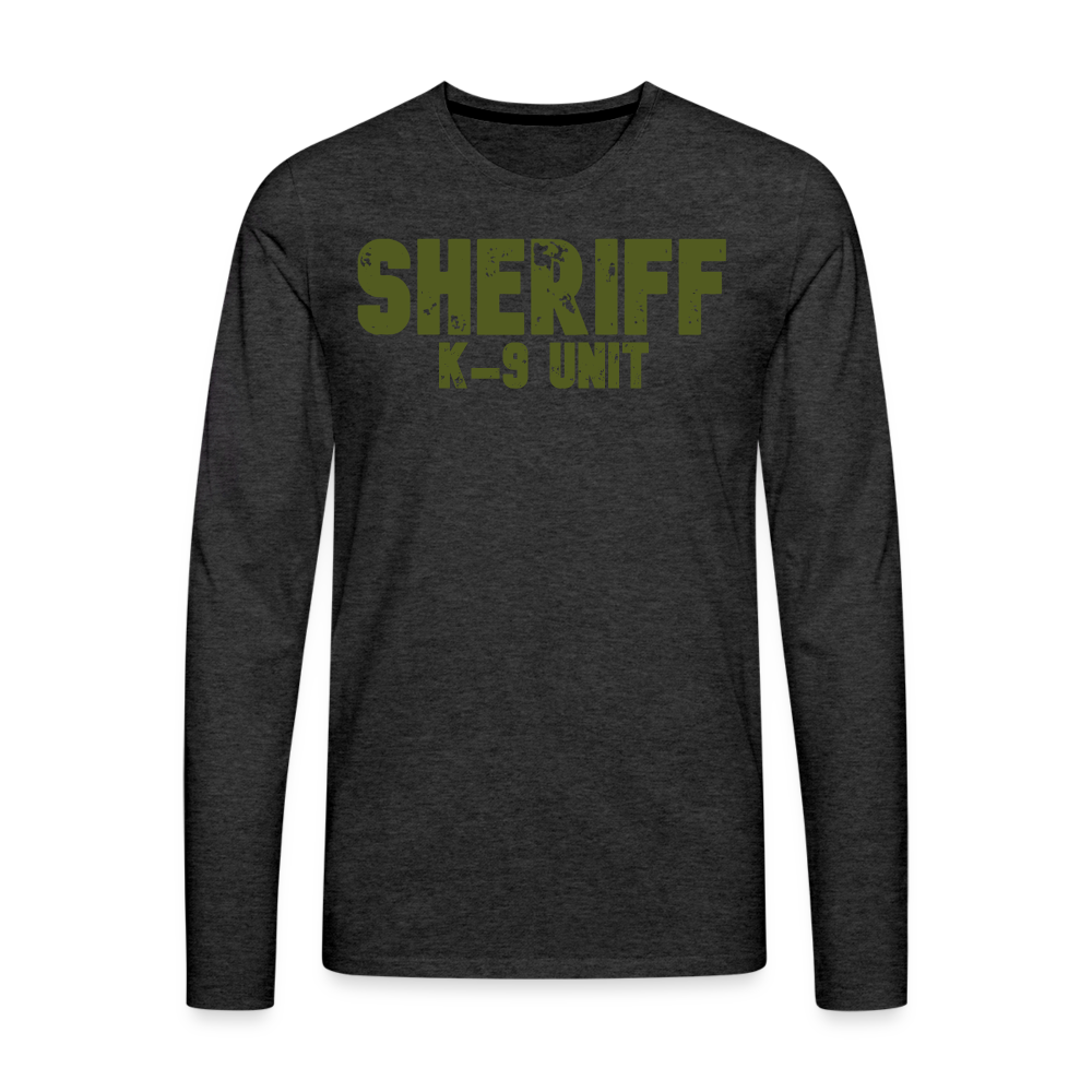 Men's Premium Long Sleeve T-Shirt - Sheriff K-9 - OD Green Front and Back - charcoal grey