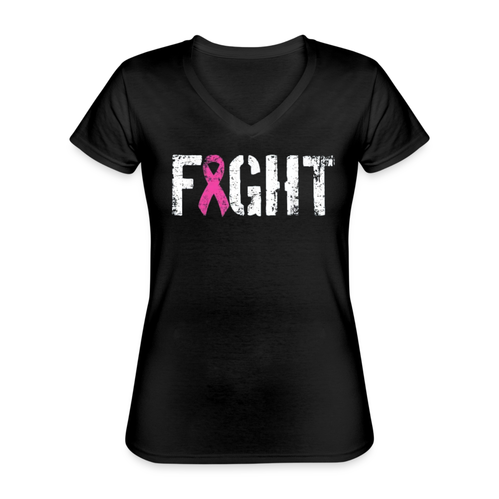Women's V-Neck T-Shirt - "Fight" Breast Cancer Awareness - black