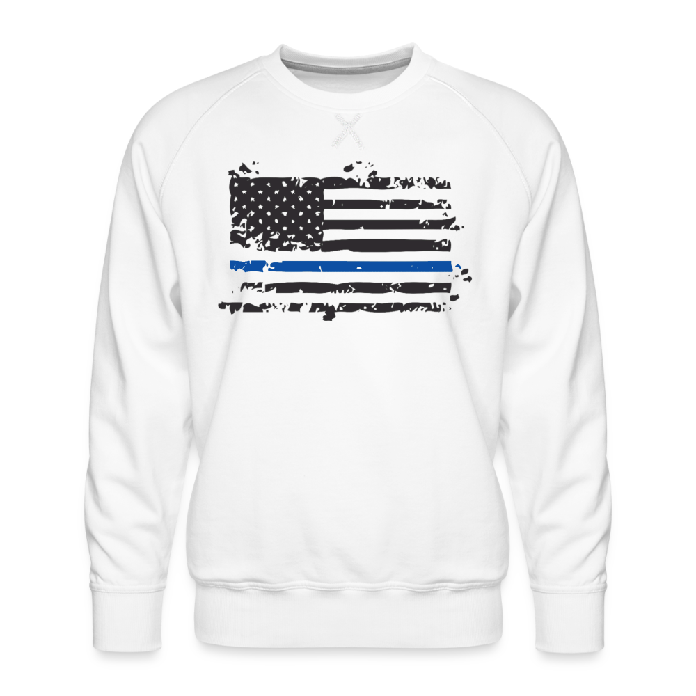 Men’s Premium Sweatshirt - Distressed Thin Blue Line Flag - white