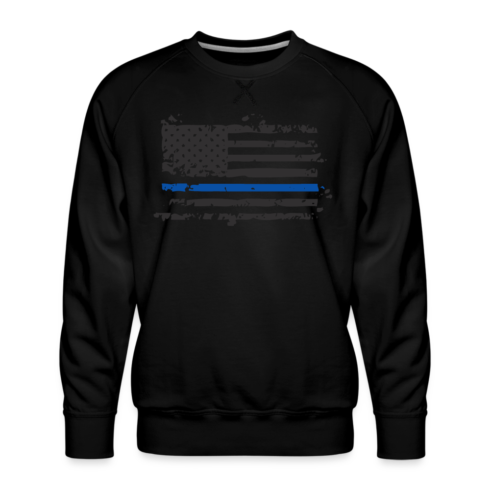 Men’s Premium Sweatshirt - Distressed Thin Blue Line Flag - black