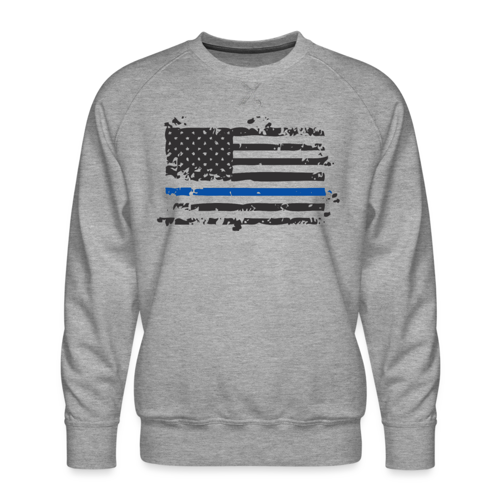 Men’s Premium Sweatshirt - Distressed Thin Blue Line Flag - heather grey