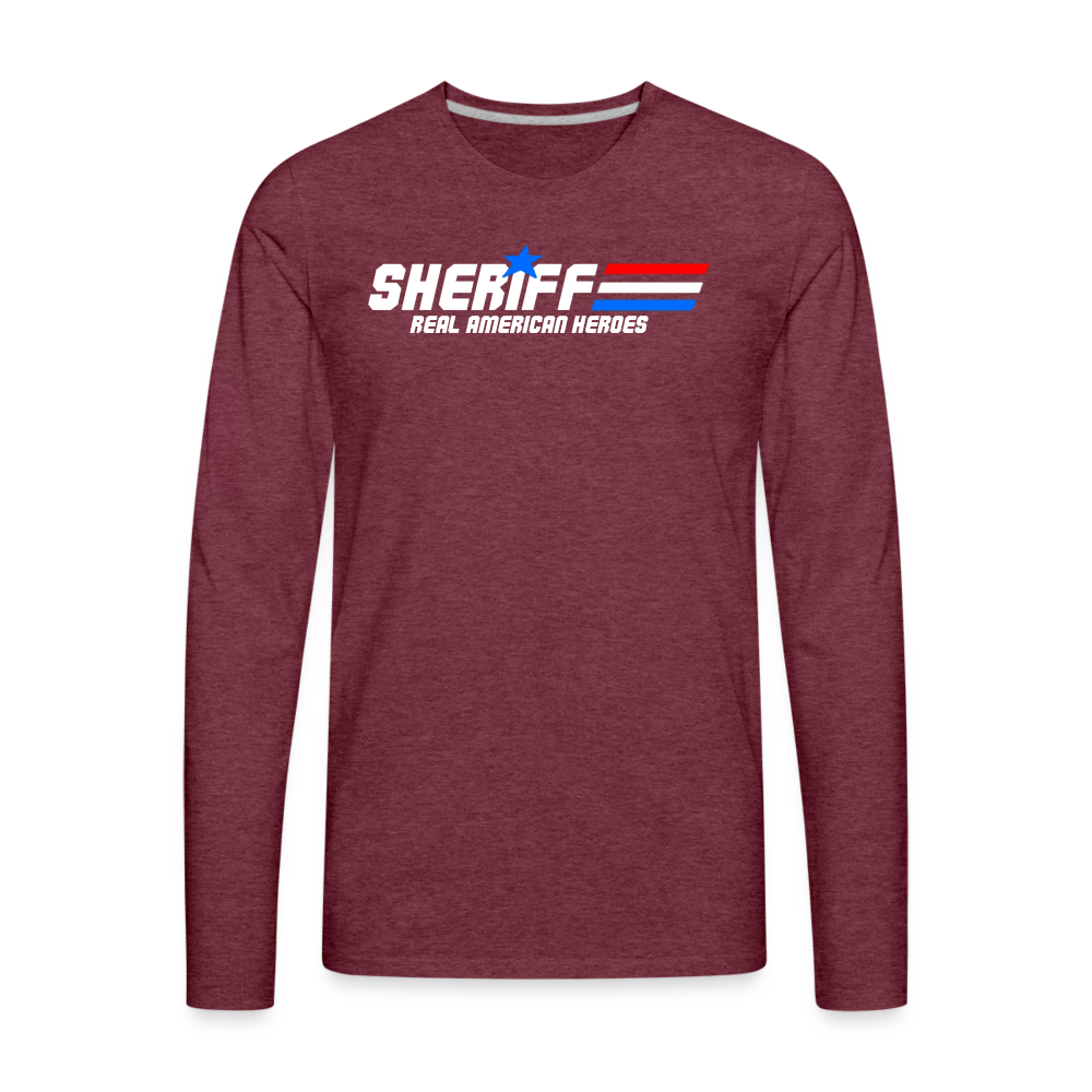 Men's Premium Long Sleeve T-Shirt - Sheriff "Real American Heroes" - heather burgundy
